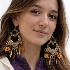 Beautiful bohemian chandelier earrings with an antique gold finish